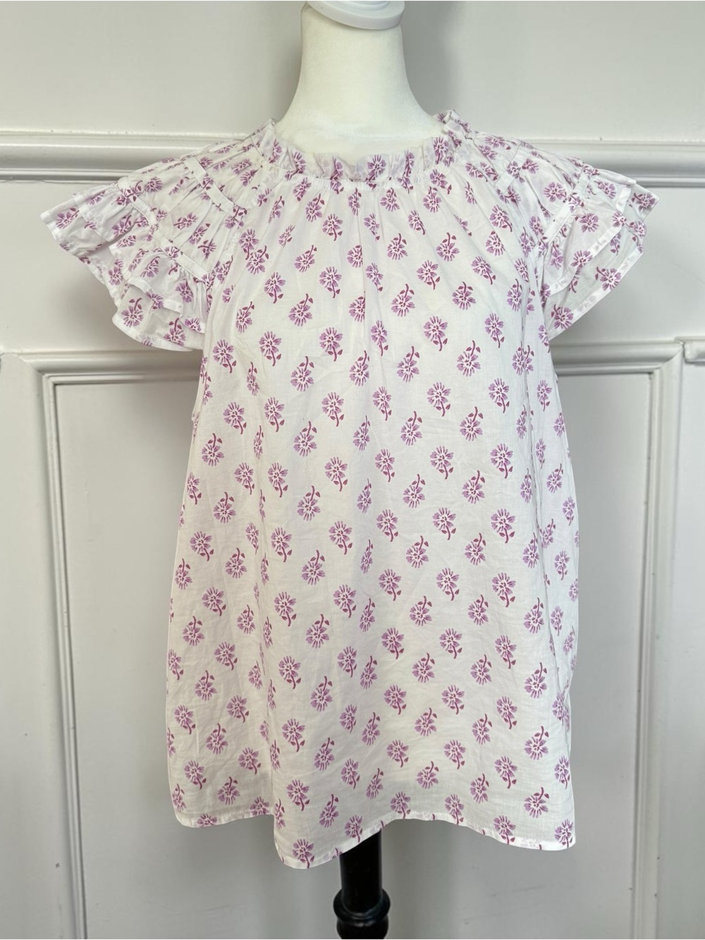 J. Crew White Blouse with Purple Floral Print